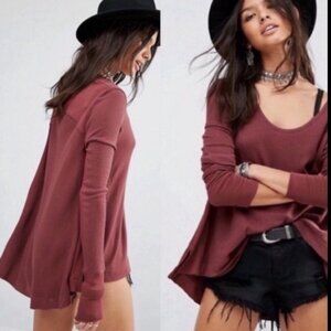 NWOT Free People Waffle Knit Malibu Thermal Top Brown Size S